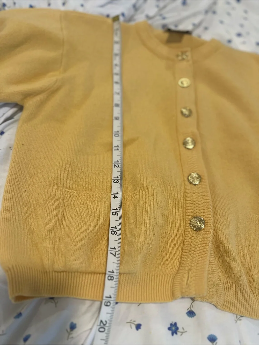 VTG 80s Talbots Petites Sz: PL Preppy yellow merino wool cardigan gold buttons.